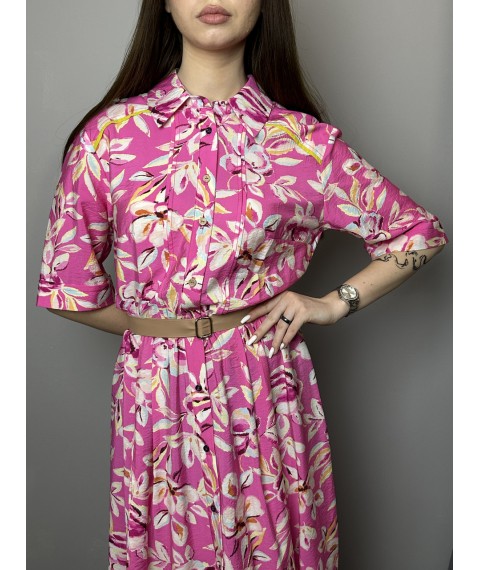 Платье женское летнее коттоновое розовое в цветочный принт София Modna KAZKA MKPR140724-1 46