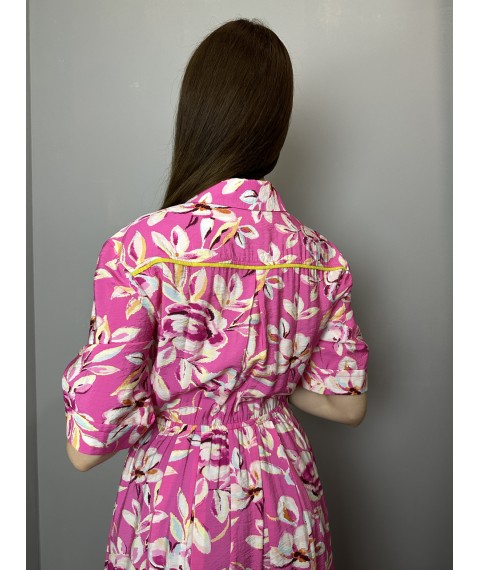 Платье женское летнее коттоновое розовое в цветочный принт София Modna KAZKA MKPR140724-1 48