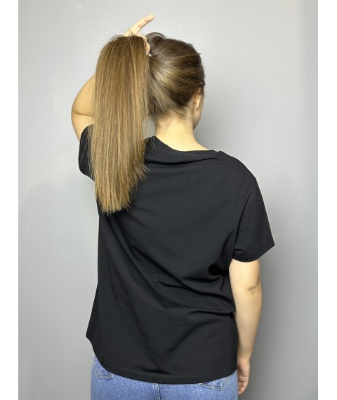 Стильная футболка женская летняя с вышитым рисунком черная Modna KAZKA MKNK170722-1 44