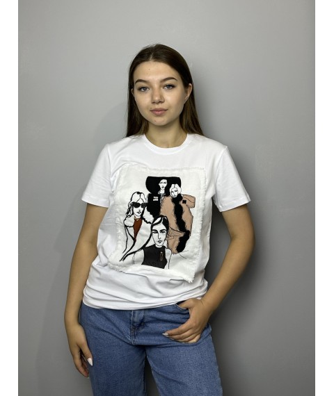 Стильная футболка женская летняя с вышитым рисунком белая Modna KAZKA MKNK170722-2 44