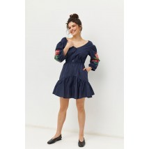 Женское летнее платье синего цвета с яркой вышивкой Modna KAZKA MKRM4094-1 46
