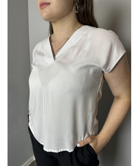 Блуза элегантная женская из лёгкой ткани белая Modna KAZKA MKAZ6497-1 48