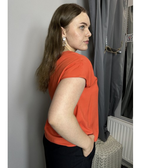 Блуза элегантная женская из лёгкой ткани оранжевая Modna KAZKA MKAZ6497-4 48