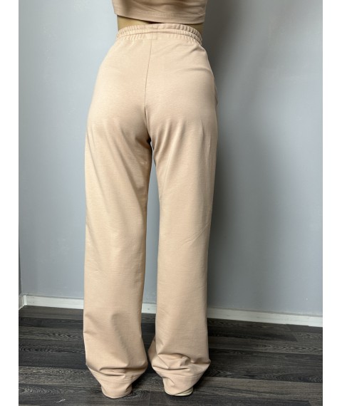 Спортивные штаны-палаццо женские светло-бежевые Style Modna KAZKA MKSH2435-1 46-48