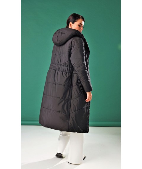 Пальто-пуховик женский с капюшоном длинный зимний черный Marshal Wolf MKMM-58 44