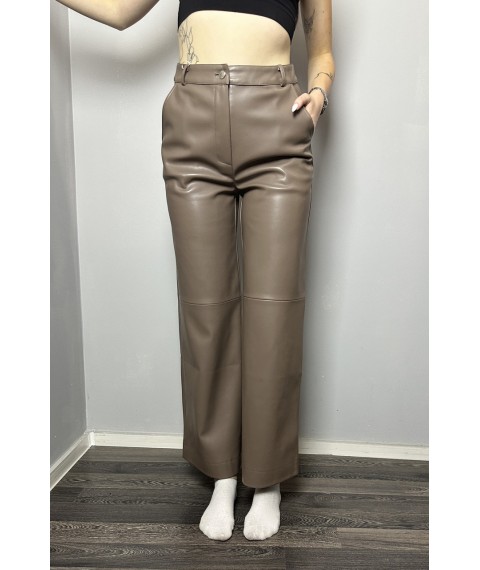 Женские прямые брюки из эко-кожи на флисе коричневые Modna KAZKA MKTRG3386-11 42