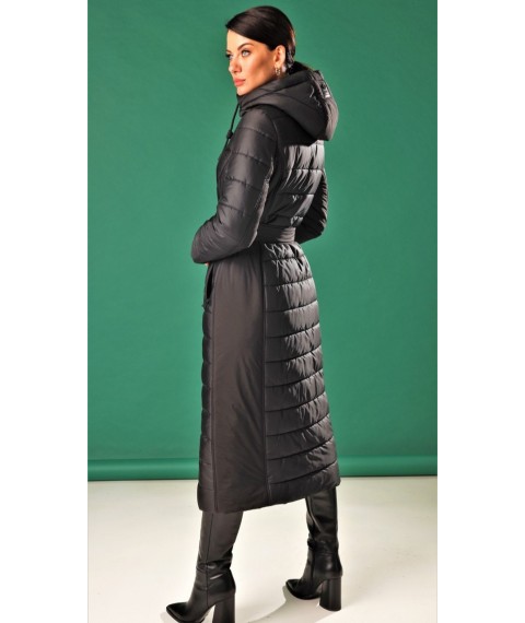 Пальто женское с капюшоном длинное зимнее черное Marshal Wolf MKMO-201 42