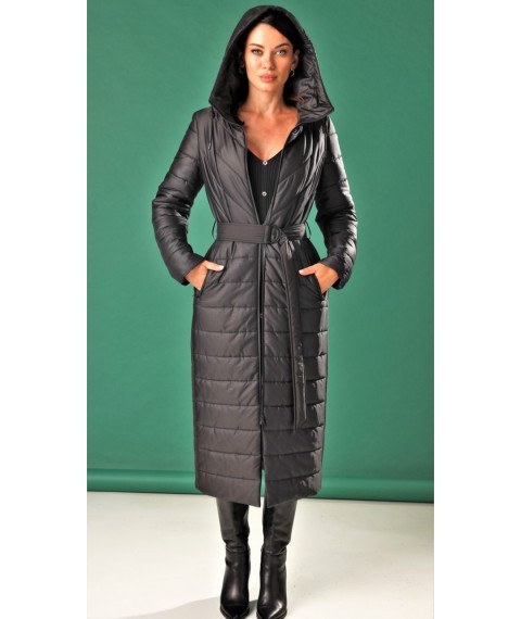 Пальто женское с капюшоном длинное зимнее черное Marshal Wolf MKMO-201 46