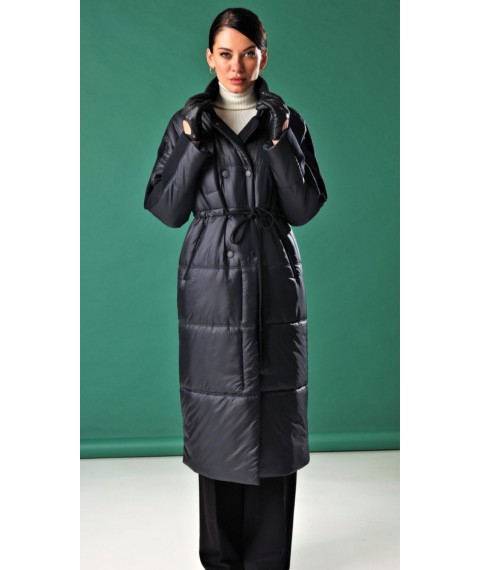 Пальто женское длинное осеннее черное Marshal Wolf MKMO-198 48