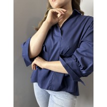 Рубашка женская темно-синяя базовая коттоновая дизайнерская Modna KAZKA MKAD7467-15 40