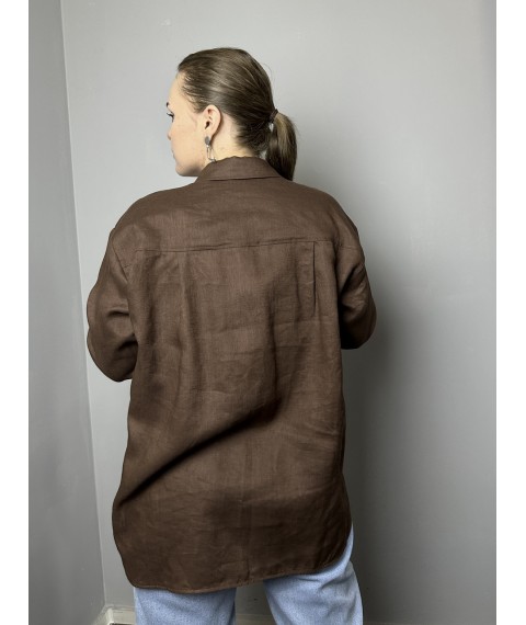 Блуза женская льняная базовая коричневая полубатал Modna KAZKA MKTRG3579-4 42
