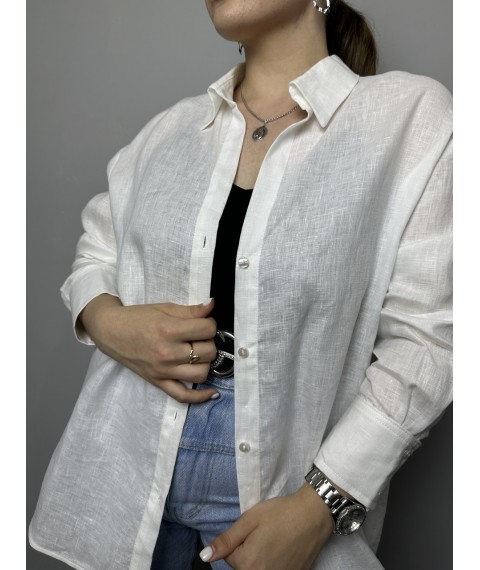 Блуза женская льняная базовая молочная полубатал Modna KAZKA MKTRG3579-1 44
