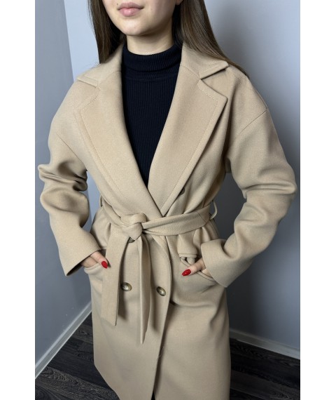 Пальто женское двубортное классическое прямое бежевое Modna KAZKA MKDC1144-1 48