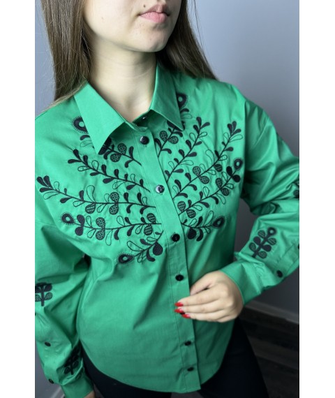 Рубашка женская элегантная с вышивкой зеленая Modna KAZKA MKRM4134-1 46