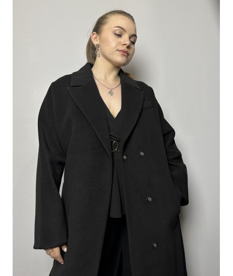 Пальто женское двубортное шерстяное черное Modna KAZKA MKDC1135-1 48