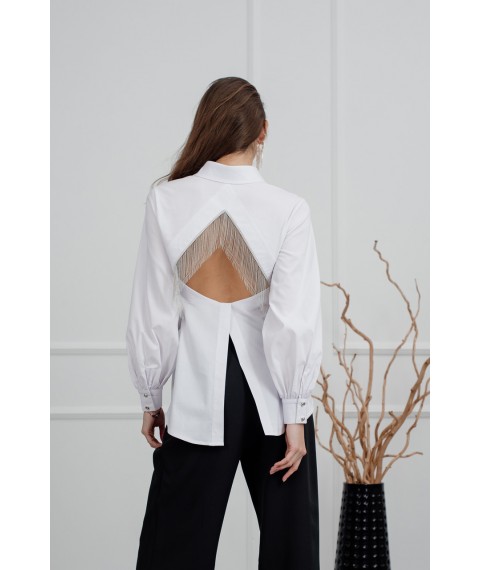 Блуза женская нарядная с открытой спиной белая коттоновая Modna KAZKA MKAZ6202-1 48