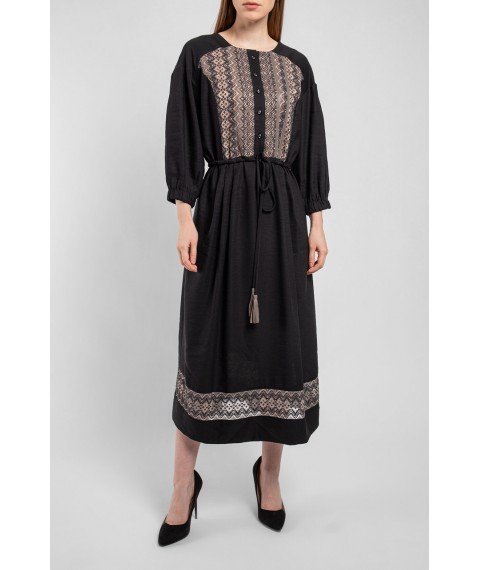Платье женское с узорами вышивки миди черное Львов Modna KAZKA MKPR8187-1 44
