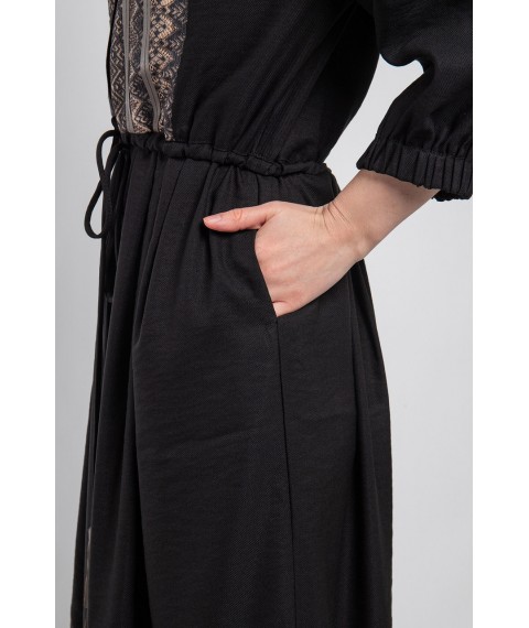 Платье женское с узорами вышивки миди черное Modna KAZKA MKPR8187 48