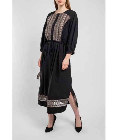Платье женское с узорами вышивки миди черное Львов Modna KAZKA MKPR8187-1 54