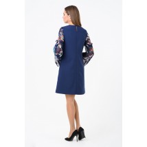 Женское платье нарядное синее с цветочным принтом на рукаве Modna KAZKA MKRMD1244-1 48