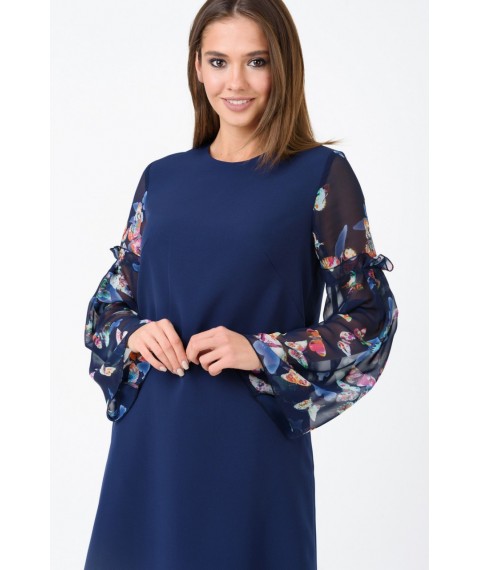 Женское платье нарядное синее с цветочным принтом на рукаве Modna KAZKA MKRMD1244-1 48