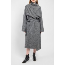 Пальто женское длинное шерстяное с поясом серое без подкладки Modna KAZKA MKSH2623-1 42