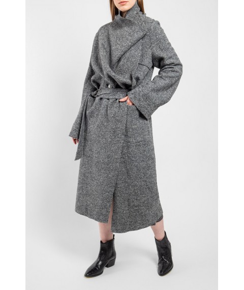 Пальто женское длинное шерстяное с поясом серое без подкладки Modna KAZKA MKSH2623-1 44