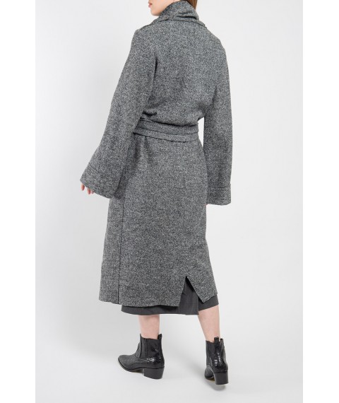 Пальто женское длинное шерстяное с поясом серое без подкладки Modna KAZKA MKSH2623-1 46