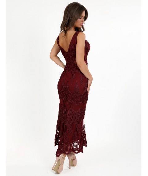 Платье женское бордовое дизайнерское вечернее миди по фигуре Modna KAZKA MKENG3062-1 48