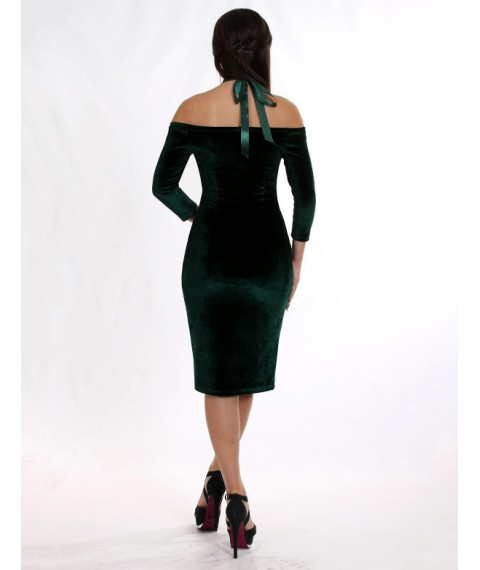 Платье женское зелёное вечернее мини до колен бархатное с чёкером Modna KAZKA MKENP0906 46
