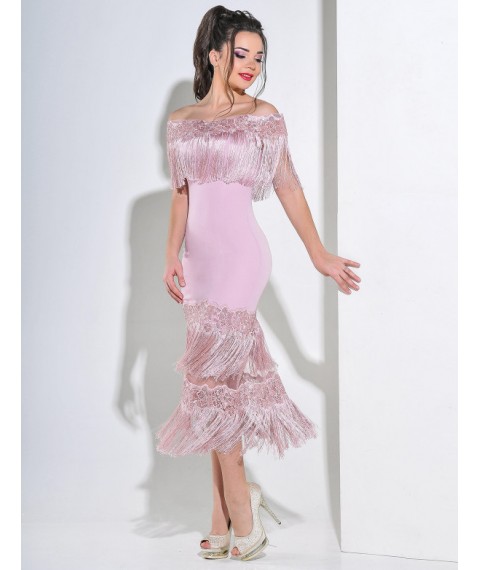 Платье женское дизайнерское розовое вечернее миди Modna KAZKA MKENG2198 46