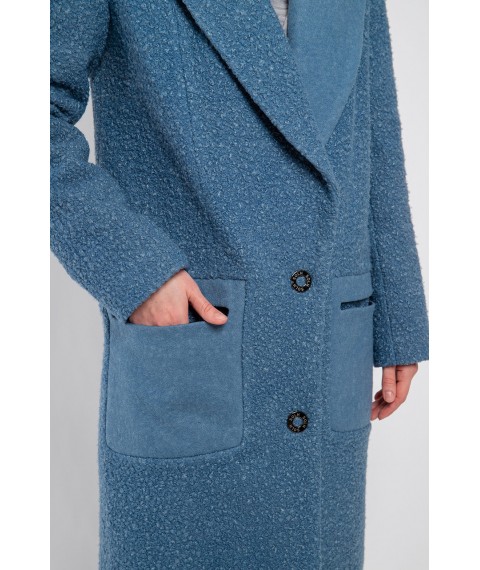 Пальто женское голубое дизайнерское длинное шерстяное однобортное Modna KAZKA MKSH2185 44