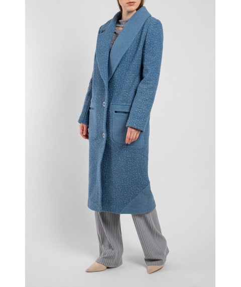 Пальто женское голубое дизайнерское длинное шерстяное однобортное Modna KAZKA MKSH2185-1 46