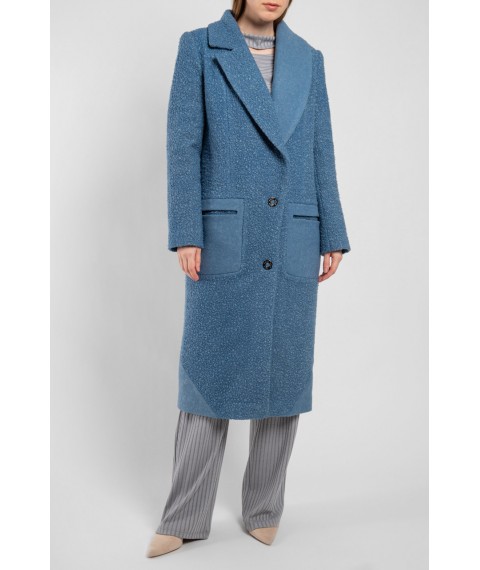 Пальто женское голубое дизайнерское длинное шерстяное однобортное Modna KAZKA MKSH2185 46