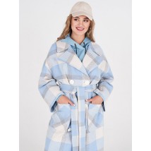 Женское пальто в клетку голубое Спринг Modna KAZKA MKSH2614-1 42