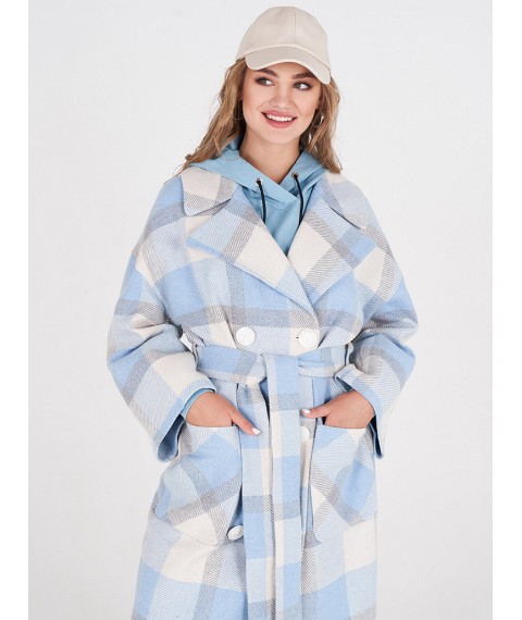 Женское пальто в клетку голубое Спринг Modna KAZKA MKSH2614-1 42