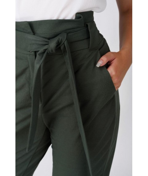 Летние женские брюки хаки свободные из хлопка Modna KAZKA MKRM1970-2 40