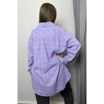 Рубашка женская базовая в клетку свободного кроя персиковая Modna KAZKA MKAZ6440-4 42