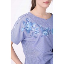 Женская летняя блуза с бантом и вышивкой синяя в полоску Modna KAZKA MKRM1162 44