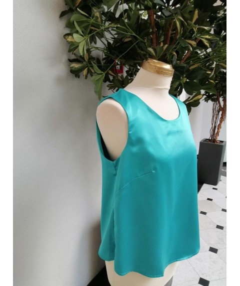 Блуза женская базовая без рукавов бирюзовая атласная Modna KAZKA MKRM1367-2 50