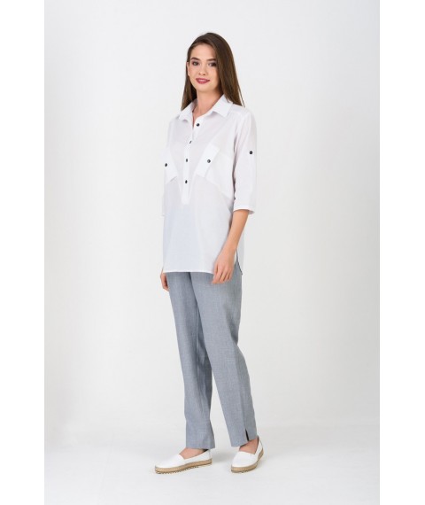 Коттоновая женская рубашка белая с вышивкой Modna KAZKA MKRM1252-1 44