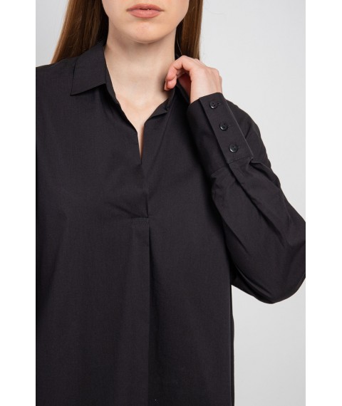 Рубашка женская чёрная базовая коттоновая стильна на длинный рукав Modna KAZKA MKAD7457-03 46