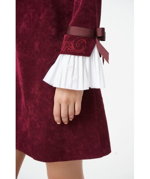 Женское платье дизайнерское вельветовое бордовое до колена Modna KAZKA MKRM1120 46