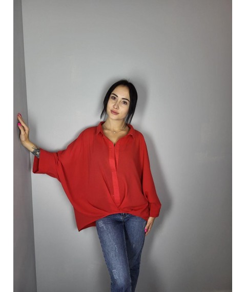 Блуза женская шифоновая красная с черным топом Modna KAZKA MKAD7554-04 52