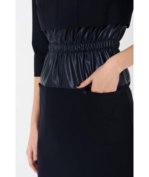 Женское платье дизайнерское синее со вставками эко-кожи короткое по фигуре Modna KAZKA MKRM2049 44