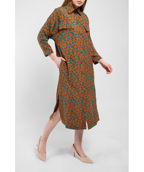 Платье женское миди в анималистический принт коричневое Modna KAZKA MKAS310522-1 50