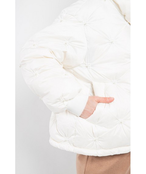 Женская куртка-пуховик короткая с жемчугом белая Modna KAZKA MKLT21-605 44