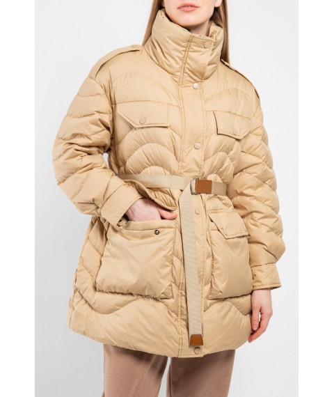 Женская куртка-пуховик с сумочкой на поясе бежевая Modna KAZKA MKLT21-121 42