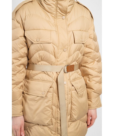 Женская куртка-пуховик сумочка на поясе бежевая Modna KAZKA MKLT21-121 44