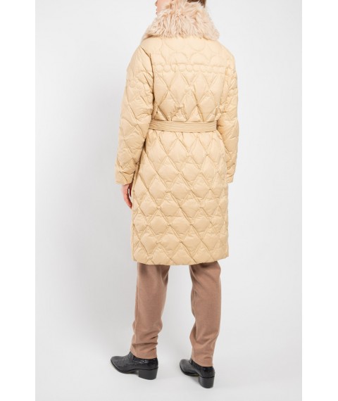 Женское пальто-пуховик с меховым воротничком светло-бежевого цвета Modna KAZKA MKLT21-1143 42